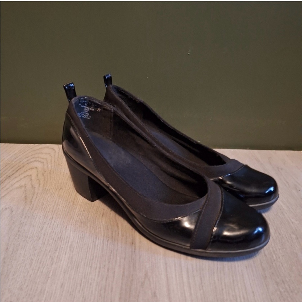 Black Parent Comfort pumps Dress Shoe Cushioned Insole Size 8 Taper Block Heels